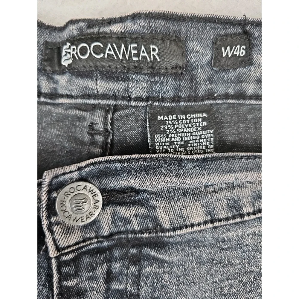 Rocawear Jean Shorts Men's 48 Distressed Black Cut Off Baggy Denim Y2K Grunge